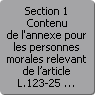 Section 1. Contenu de l'annexe pour les personnes morales relevant de l'article L.123-25 du code de commerce